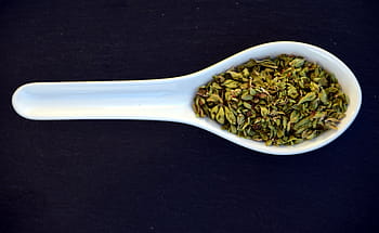 zöld, fűszer, fehér, kerámia kanál, oregano, Bezárás, aromás, illatos, konyhai fűszer, növény, szárított