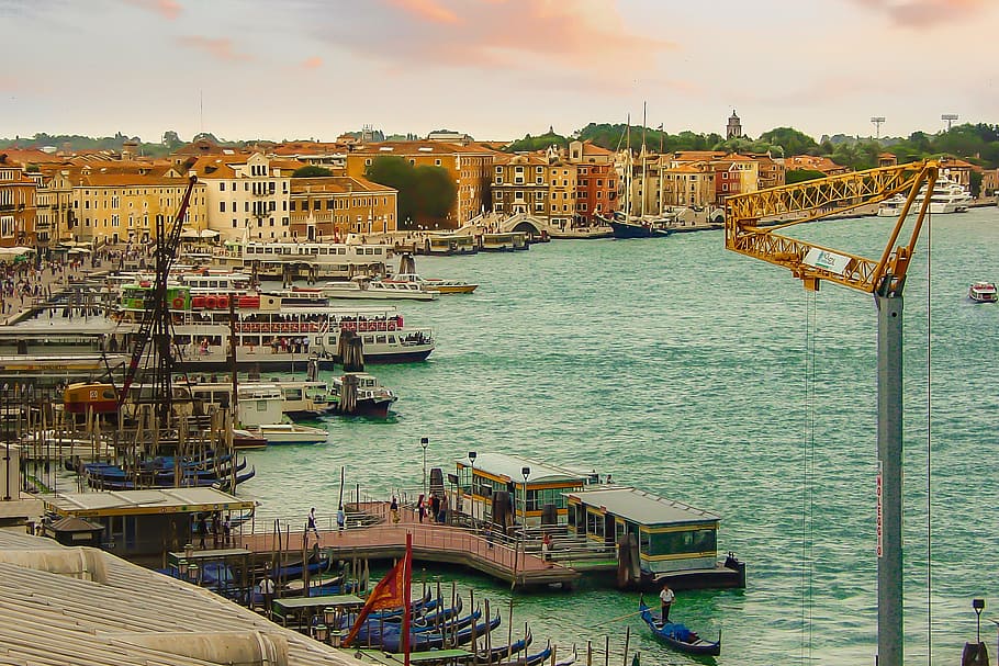 Benátky, laguna, kanál, velký, konstrukce, lodí, cestovní ruch, přeprava, Itálie, venezia, italština