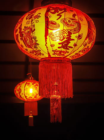 deux, des lanternes, nouvel An chinois, lanterne, nuit, fête, Chine, salutation, Culture, asiatique, lunaire