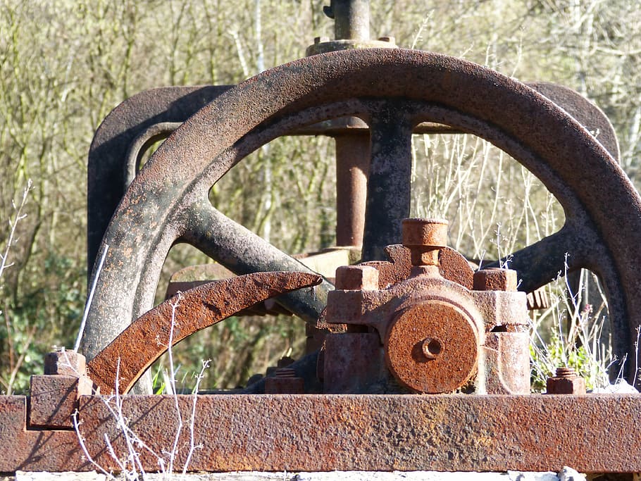 mechanism, rusty, well, iron, noria, water