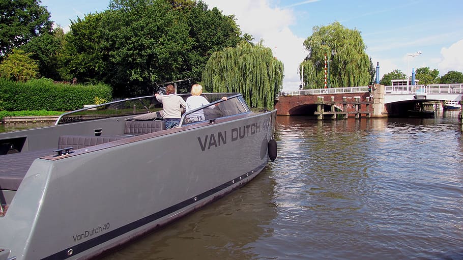 boat, sports boat, bridge, inland, welfare, aquatics, wait, summer, sunny, netherlands, waterland