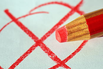 white printer paper, pen, red pen, ankreuzen, choice, elections, decide, red, decision, demokratie, mark