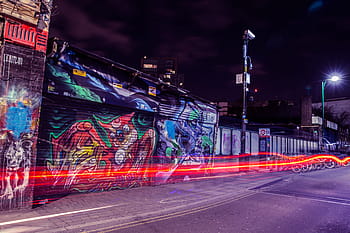 semafory, ulicích, Semafor, stezky, ulice, shoreditch, městský, město, graffiti, pouliční umění, noc