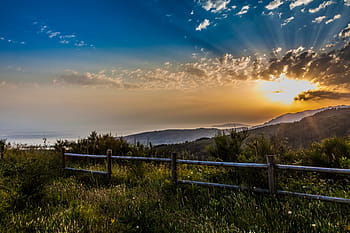 hnědý dřevěný plot, galicie, atardecer, naturaleza, paisaje, cielo, západ slunce, mrak - nebe, scén, Příroda, nikdo