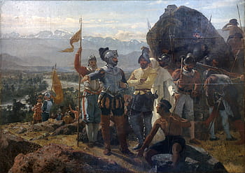 založení, santiago, Chile, 1541, santiago, chile, umělecká díla, založení santiago, historický, malování, veřejná doména, lidé