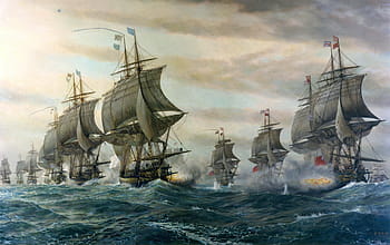 námořní, bitva, záliv., námořní bitva, francouzština, britský, chesapeake bay, americká revoluce, umělecká díla, bitevní lodě, loďstva