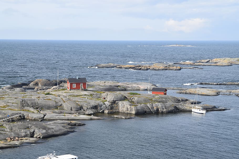 söderskär, suomi, lighthouse, island, finland, summer, sea, sky, cottage, red cottage, sailboat
