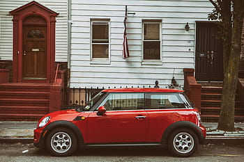 street shot, red, sitting, road, quiet, area, brooklyn, new, york city, Street, shot