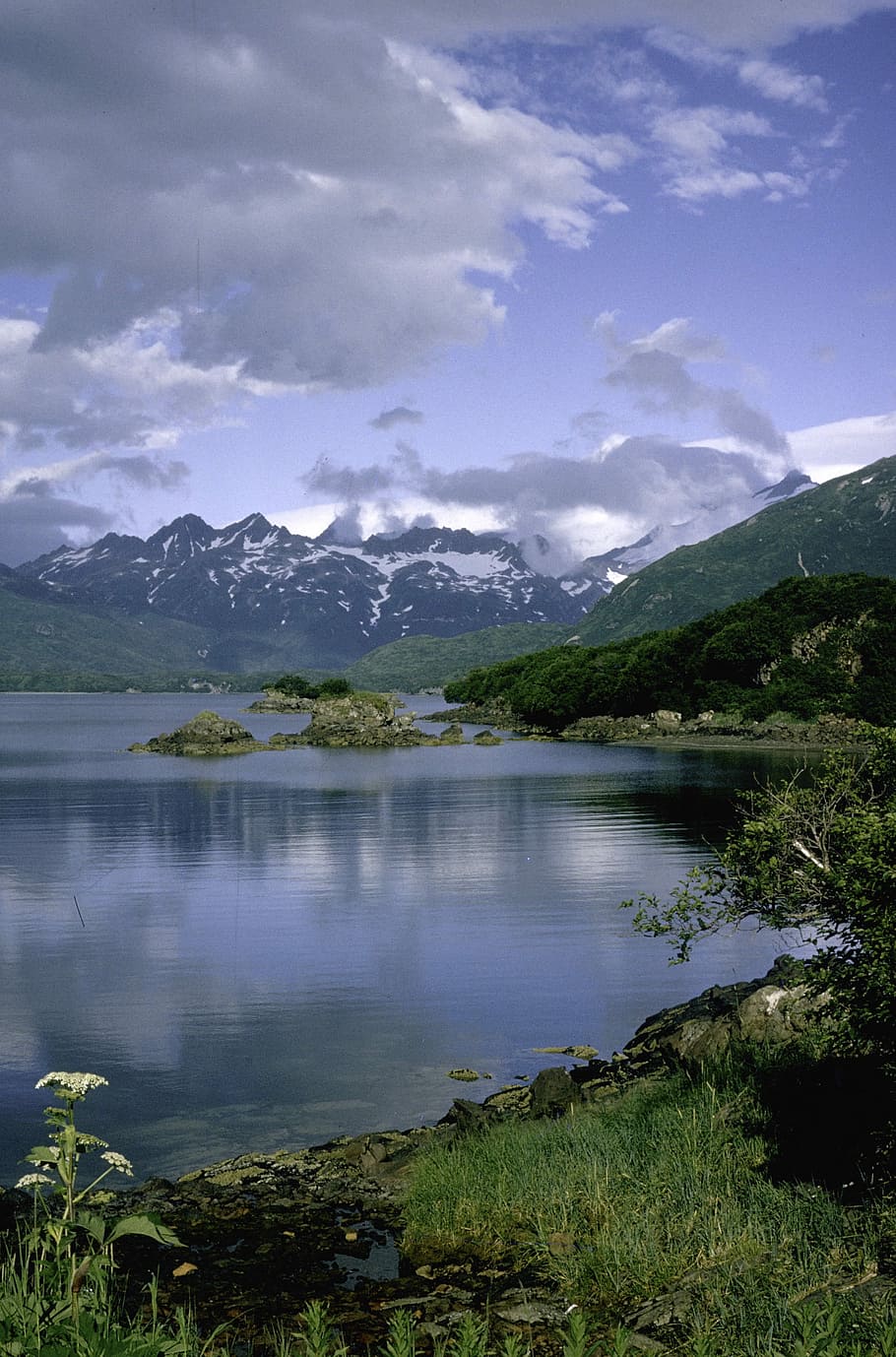 katmai, národní, park, krajina, hory, jezero, národní park katmai, Aljaška, mraky, fotografie, majestátní