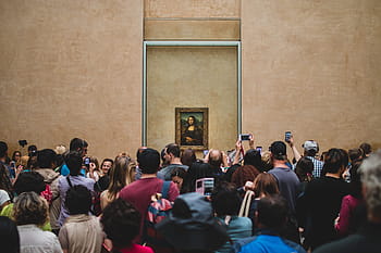 mona lisa, leonardo da vinci painting, wall, da vinci, louvre, monalisa, smile, france, paris, snap, selfie
