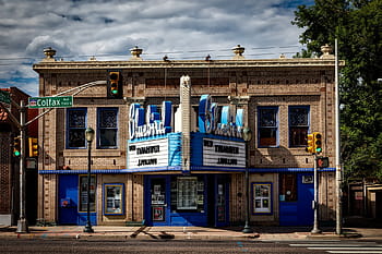 brown, brick building, white, sky, denver, colorado, city, bluebird theatre, theater, entertainment, marquee
