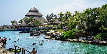 fotografie, lidé, plavání, bazén, xcaret, cancun, mexiko, laguna, tropický, cancun, Mexiko, dovolená