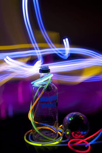 absolute, vodka glass bottle, light rays, party, neon, bottle, lights, movement, effect, alcohol