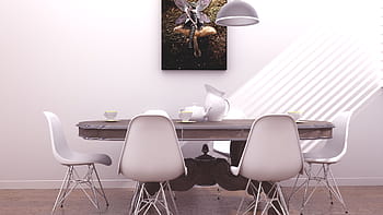 brown, dining table, floor, white, chairs, rectangular, wooden, dining, table, six, office