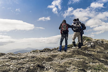 tre, uomo, arrampicata, montagna, giorno, persone, uomini, viaggio, avventura, alpinista, nuvole