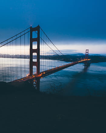 night, infrastructure, bridge, sea, ocean, water, blue, sky, cloud, landscape, golden Gate Bridge