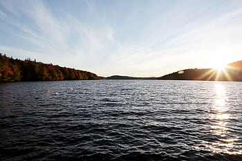 jezero, voda, Sluneční svit, letní, slunečního světla, modrý, nebe, mraky, stromy, venku, Příroda