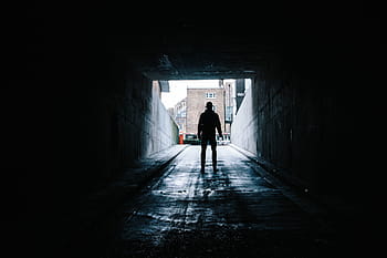 man, standing, tunnel, silhouette, person, subway, dark, people, alone, building, full length