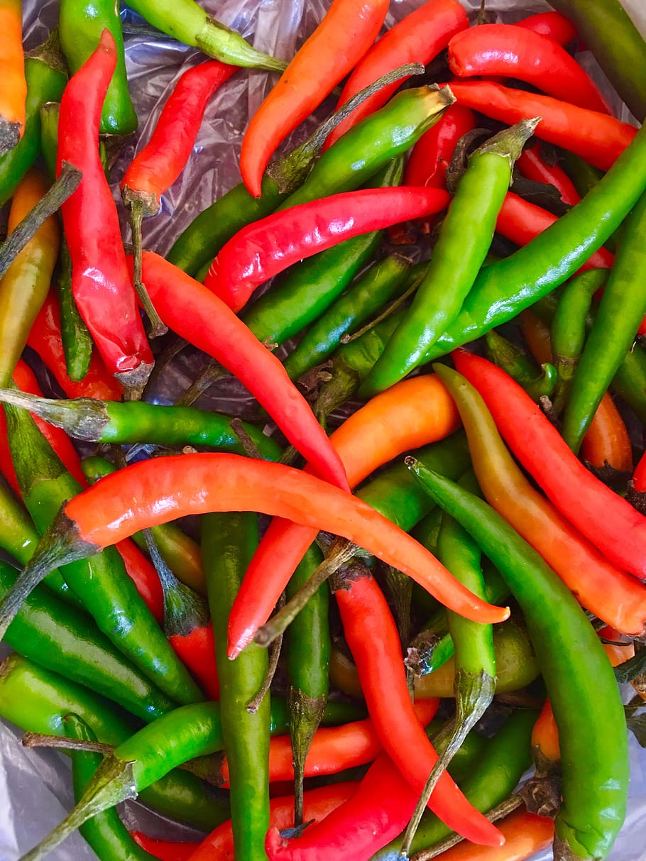 chilli, koření, pikantní, Červené, horký, jídlo, pepř, přísada, zelená
