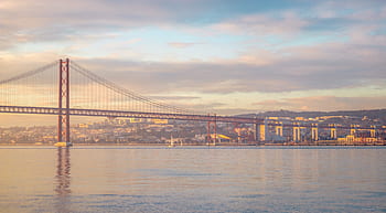 bridge april 25, lisbon, tejo, rio, architecture, landscape, sky, vista, hdr, 4k, water