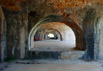 brown bricked walls, tunnel, arch, bricks, military fort, brick walls, fort pickens, fortify, historical, historic, interior
