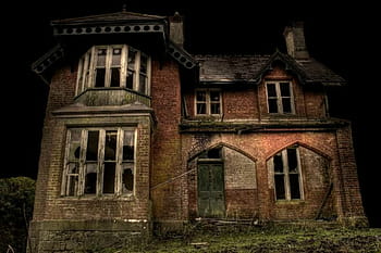 abandoned, house, tree, night, spooky, creepy, haunted