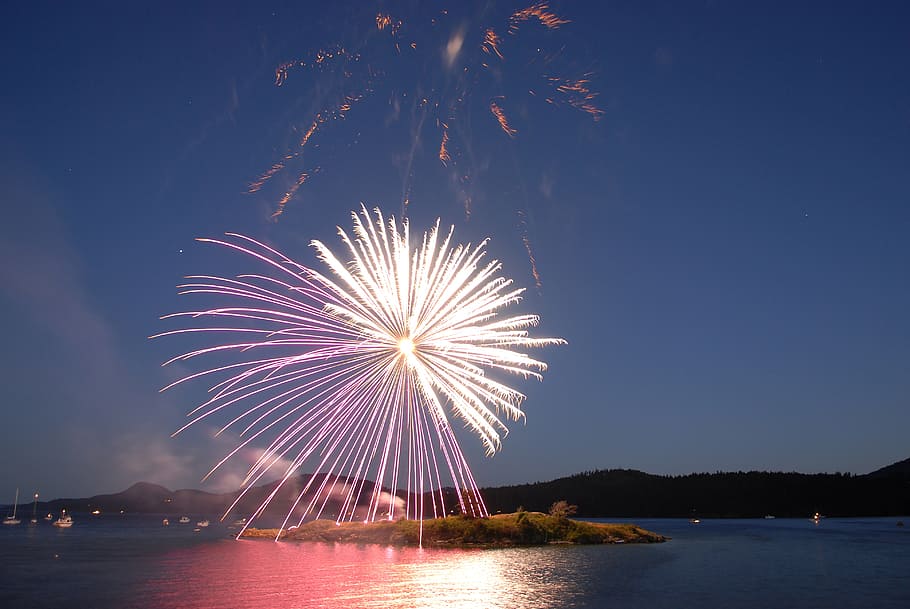 time lapse photography, fireworks, island, celebration, explosion, event, light, festive, pyrotechnics, dom, colorful
