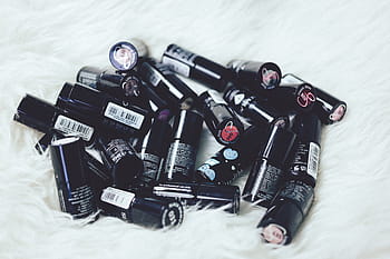 kosmetický, lahví, bílý, kožešinovou textilií, rtěnka, krása, móda, makeup, sbírka, kosmetika, srst