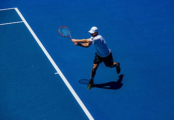 man, swinging, tennis racket, outside, tennis court, serving, area, people, sport, tennis, hobby