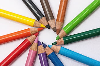 assorted-color pens, colored pencils, colour pencils, star, color circle, writing implement, character device, colorful, color, mine, lacquered