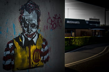 heath, ledger, joker, x, ronald, mcdonald, graffiti, mcdonalds, heath ledger, batman, urban