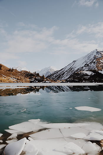 corpo, acqua, montagna, rivestito, la neve, montanaro, nube, cielo, paesaggio, natura, lago