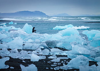 person, ice, daytime, snow, winter, white, cold, weather, nature, water, ocean