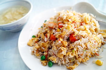 fried, rice, mixed, vegetables, white, ceramic, plate, restaurant, chinese cuisine, fried rice, diet
