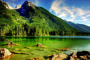 tělo, voda, vedle, hora, ramsau, hintersee, bavaria, horní Bavorsko, berchtesgaden, hory, jezero
