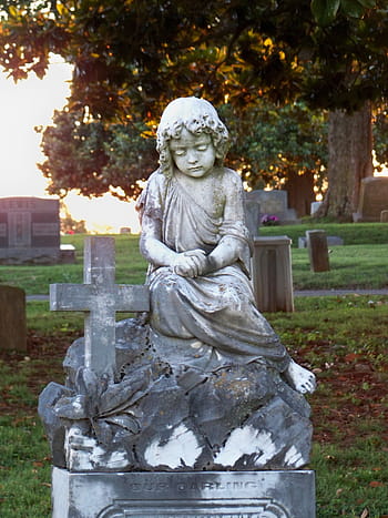 Cross, Tombstone, Gravestone, Cemetery, graveyard, stone, children, sad, statue, memorial, grave