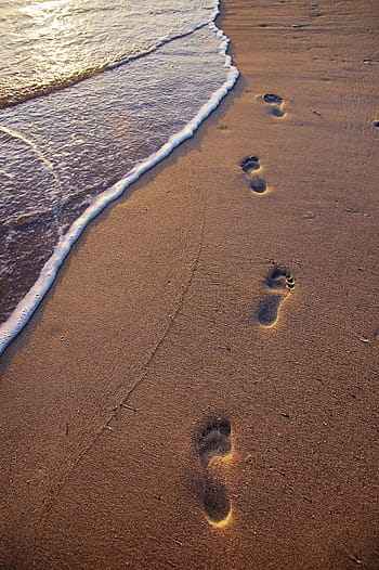 ślady stóp, piasek, fala morska, plaża, brązowy, stopa, fioletowy, morze, Wybrzeże, lato, woda