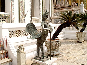 socha, hospodářství, tyč, vedle, rostlin, během dne, Bangkoku, velký, jíst, Buddha, smaragd