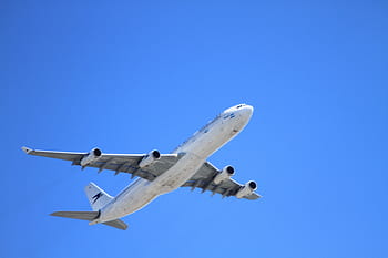 white, blue, airplane, plane, aircraft, take-off, sky, aeroplane, jet, travel, fly