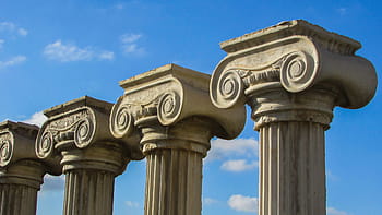 čtyři, sloupců, zataženo, den, kapitálu, řecký, architektura, sloupec, iontové, elegance, klasický