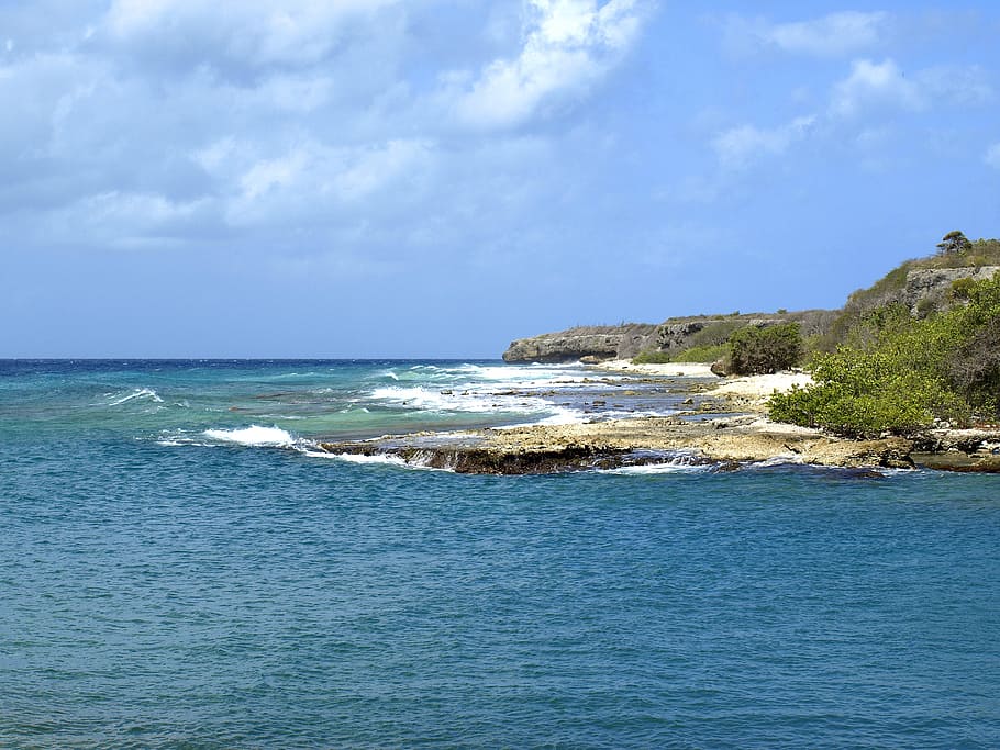 spiaggia, caraibico, antille, Spiaggia di sabbia, roccia, isole abc, Curacao, santa marta, costa, acqua, mare