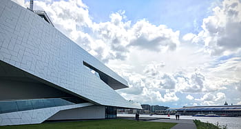 white, painted, building, cumulonimbus clouds, architectural, photography, near, body, water, daytime, architecture