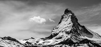 การถ่ายภาพระดับสีเทา, หิมะ, ปกคลุม, ภูเขา, มีเมฆมาก, ท้องฟ้า, Matterhorn, ประเทศสวิสเซอร์แลนด์, Zermatt, ดำและขาว