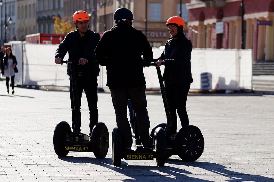 silhouettes, people, tourists, dress, clothes, black, headphones, protection, the vehicle, power, displacement