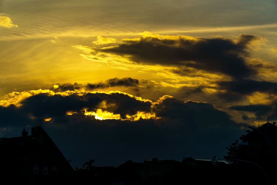 Sunset, Kappeln, Clouds, Mecklenburg, sky, sun, yellow, baltic sea, beautiful, summer, silhouette
