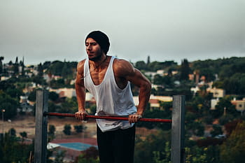 man, white, tank, top, street workout, itamar kazir, gangstar, shreded, workout, view, cool