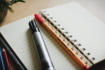 black, marker pen, spiral notebook, gray, pen, notebook, pencil, marker, notepad, writing, business