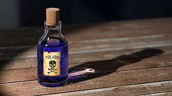 jed láhev, stín, hnědý, dřevěný, povrch, jed, láhev, medicína, starý, symbol, lékařský