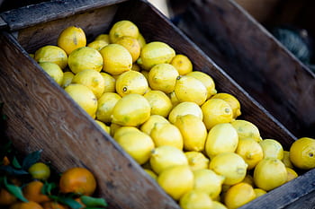 citrony, ovoce, košík, trh, jídlo, zdravý