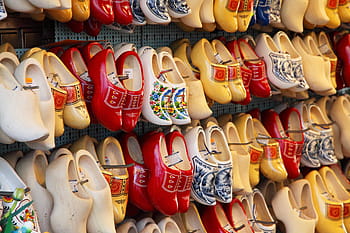 stack, wooden, shoes, hang, retail, gondola, Clog, Color, Colorful, Craft, Dutch